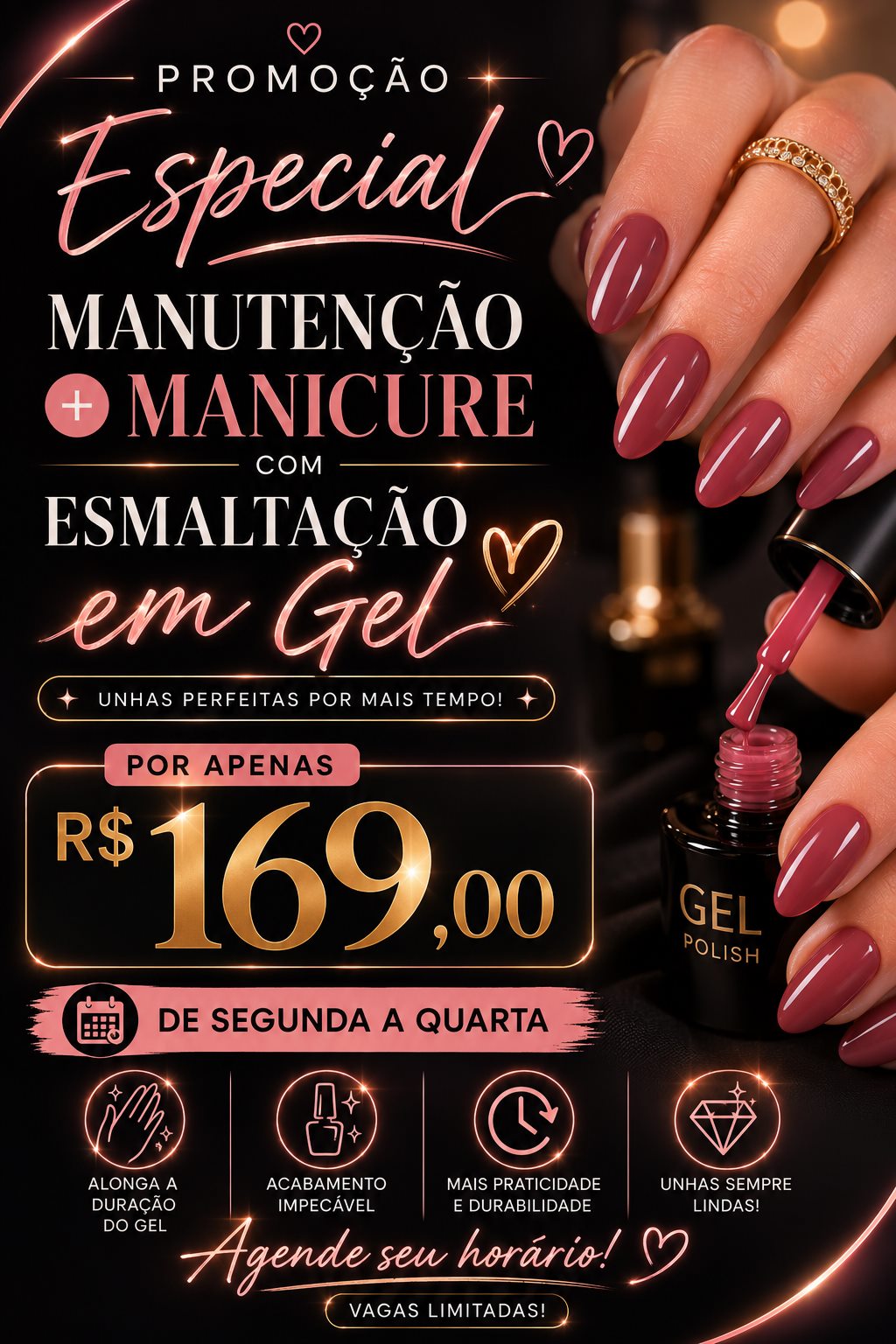 Manutenção + Manicure com Esmaltação em Gel